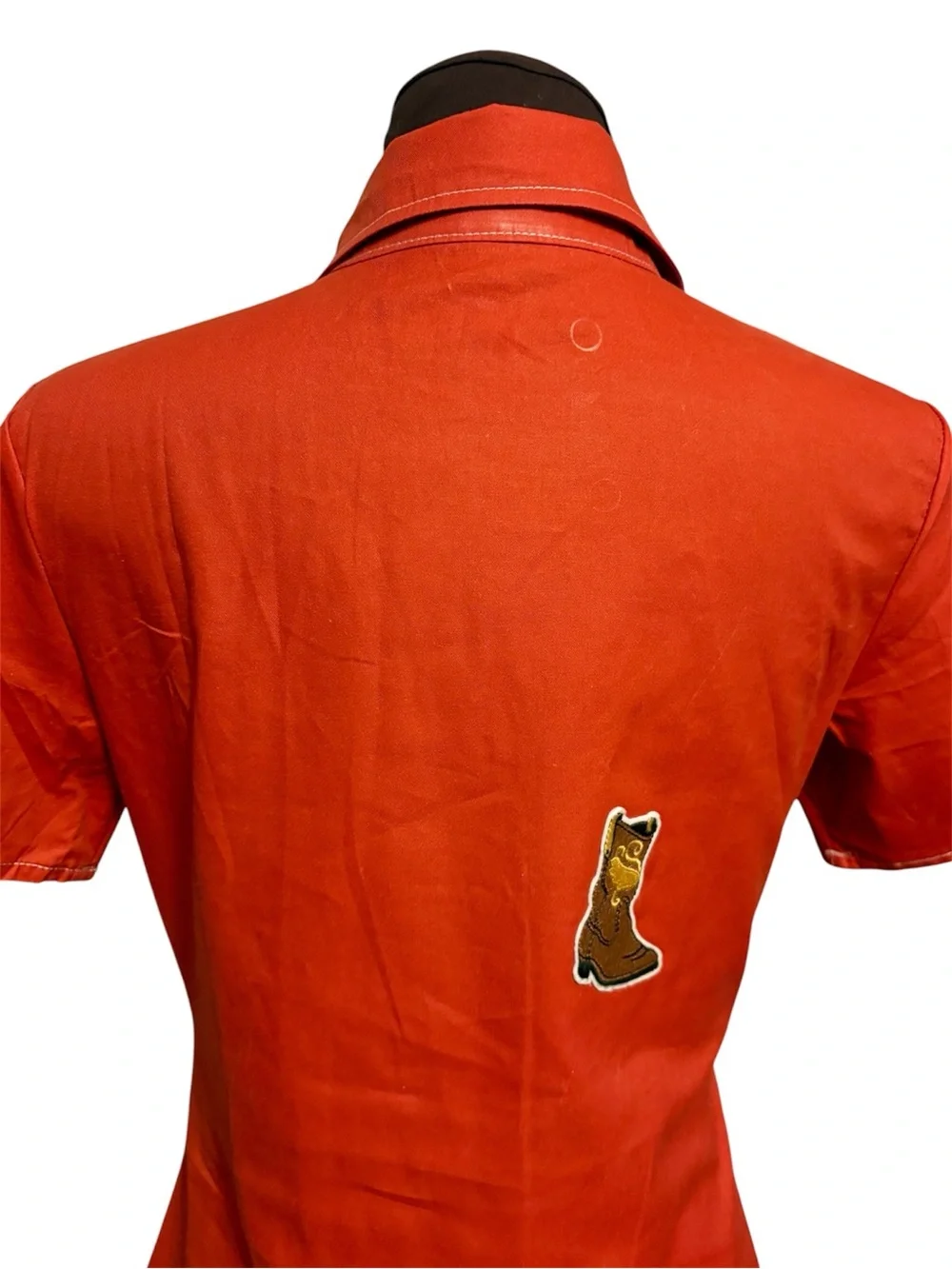 A Western Cute Cat Cowboy Red Cotton Metal Snap Front Dress, Womens size Small